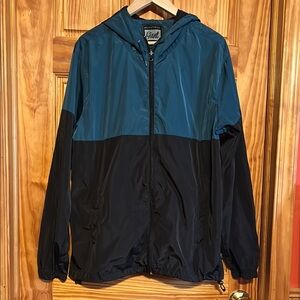 Teal and Black Men's Windbreaker Jacket with Hood